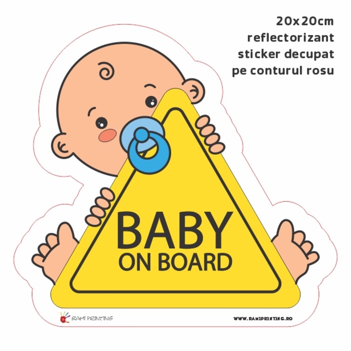 Sticker auto reflectorizant BABY BOY bebe la bord 20x20cm RamiPrinting