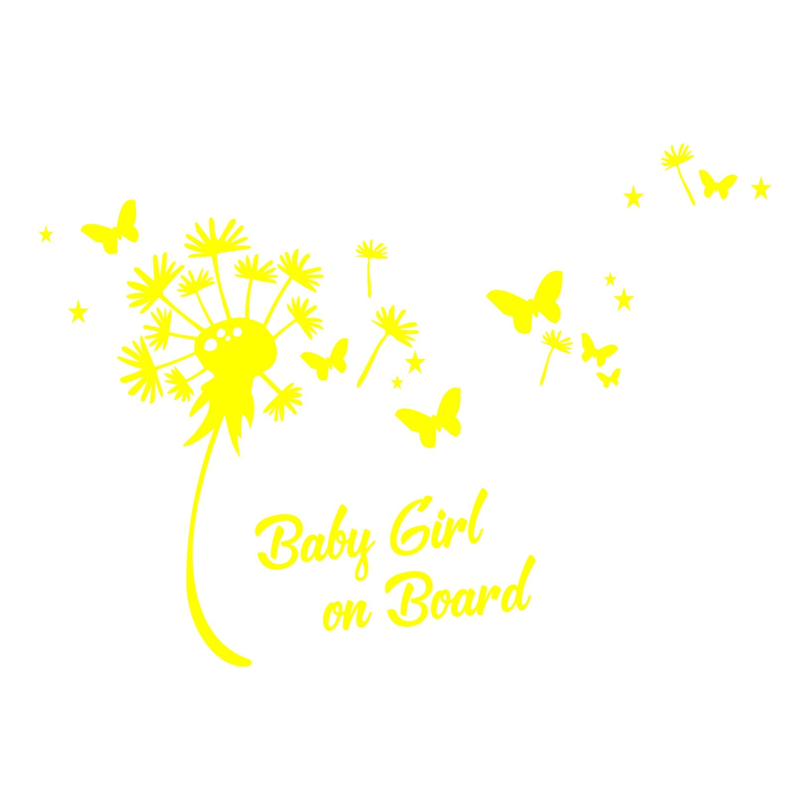 Sticker auto, Baby Girl On Board, flowers, culoare galbena