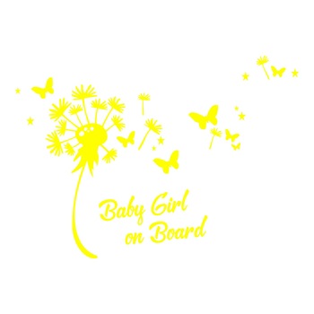 Sticker auto, Baby Girl On Board, flowers, culoare galbena Sticker auto, Baby Girl On Board, flowers, culoare galbena