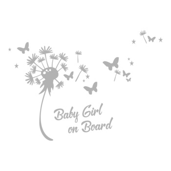 Sticker auto, Baby Girl On Board, flowers, culoare argintie Sticker auto, Baby Girl On Board, flowers, culoare argintie