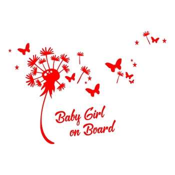 Sticker auto, Baby Girl On Board, flowers, culoare rosie Sticker auto, Baby Girl On Board, flowers, culoare rosie