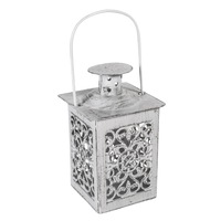 Felinar metalic alb pentru lumanare , DecorCasa , 7 x 13 cm