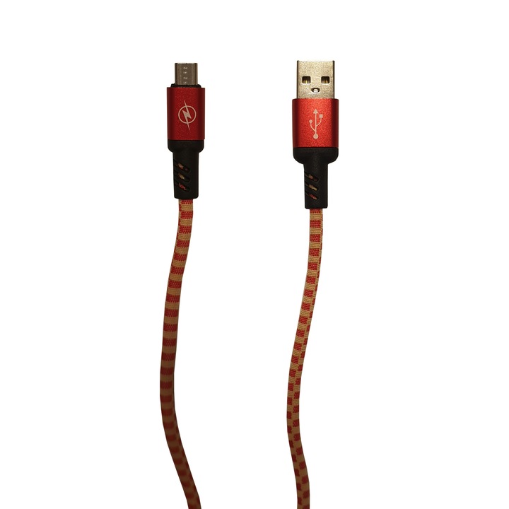 Cablu Alimentare Si Date MicroUSB , Panzat , Fast Charge , Pentru Telefoane,Tablete si Gadget-uri Smart , Ultra Quality , Rosu