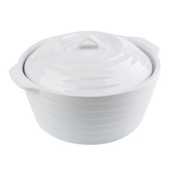 Vas de gatit termorezistent din portelan cu capac alb 25cm Vas de gatit termorezistent din portelan cu capac alb 25cm