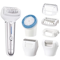 Epilator Panasonic ES-EL9A-S503, Wet & Dry, 60 pensete, Discuri duble, Cap flexibil si pivotant la 90°, 3 viteze, 10 accesorii, Alb/Argintiu