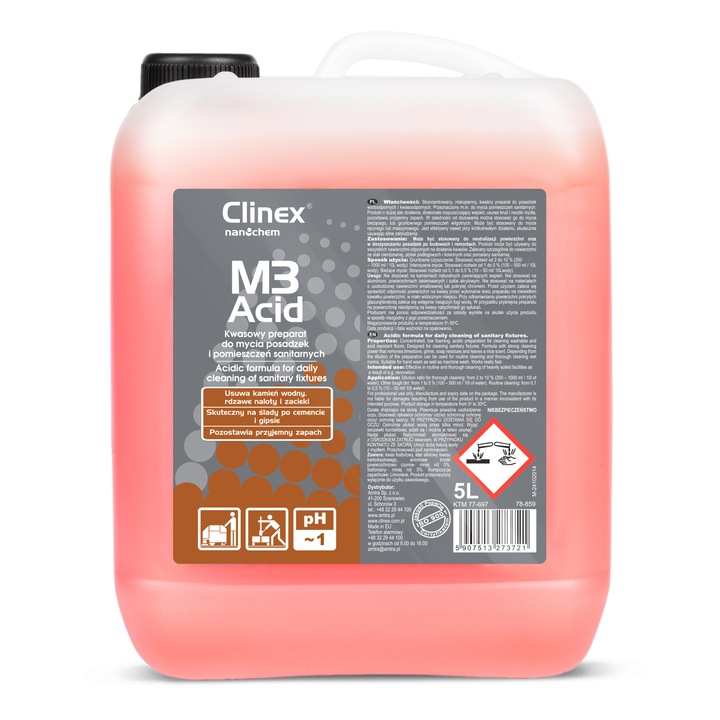 Продукт с киселинна формула за ежедневно почистване на подове в бани и санитарен фаянс, Clinex M3 Acid, 5л