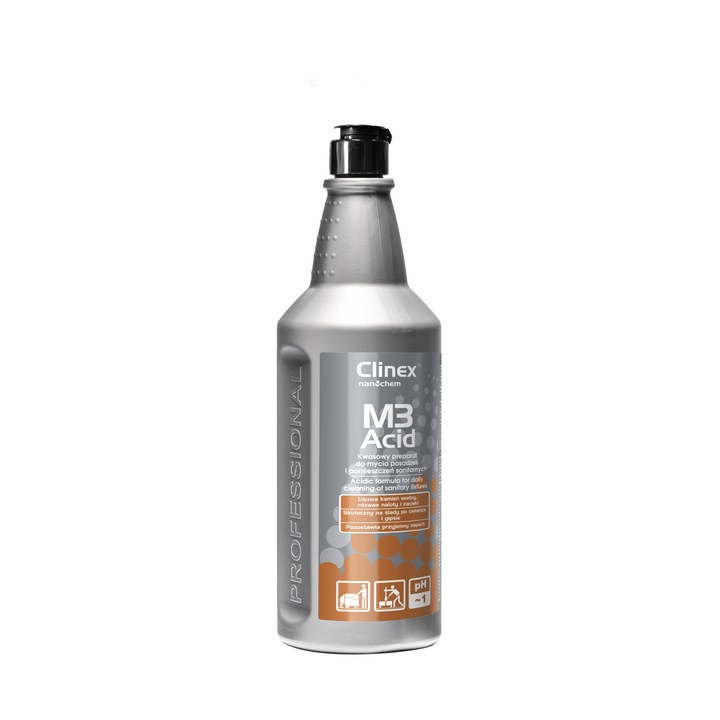 Clinex M3 Acid, 1 Litru, Detergent Pentru Suprafete Sanitare, Curata Si Neutralizeaza Suprafetele