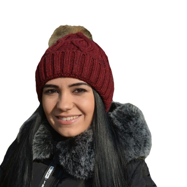 Caciula moderna din material tricotat cu model clasic, visiniu, D&J Exclussive