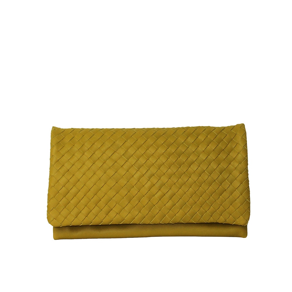 Geanta plic din piele naturala impletita manual, Dellaconte, Galben Mustar 8446-36