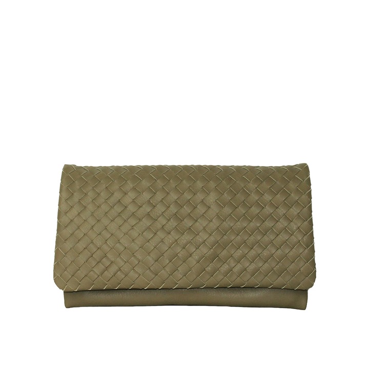 Borítéktáska kézzel szőtt természetes bőrből, Dellaconte, Olive Green 8446-36