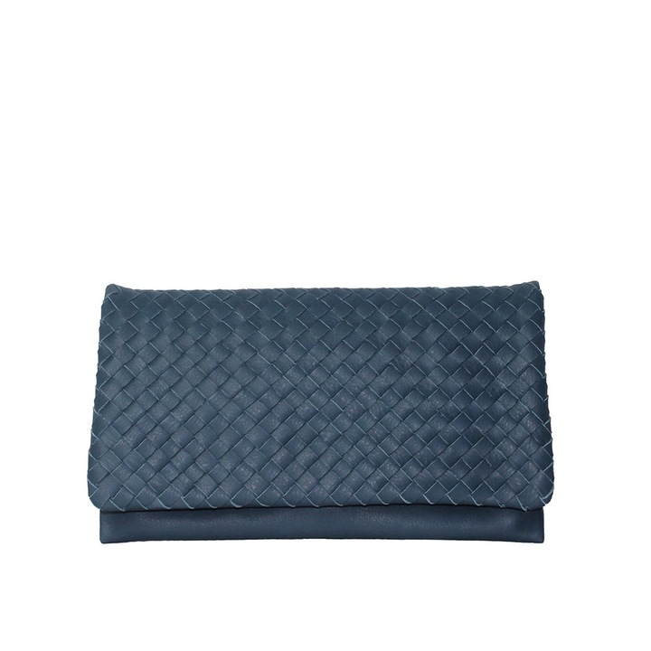 Borítéktáska kézzel szőtt természetes bőrből, Dellaconte, türkiz 8446-36