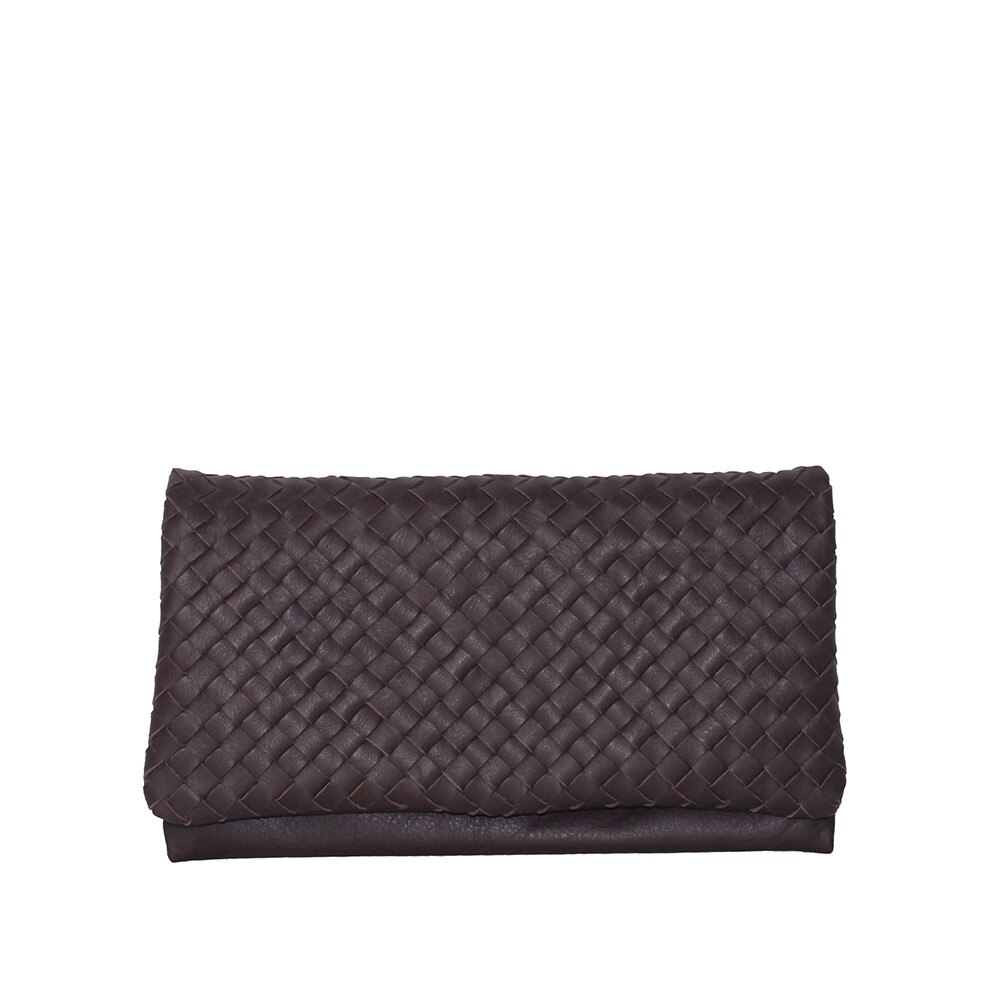 Geanta plic din piele naturala impletita manual, Dellaconte, Maro Antic 8446-36