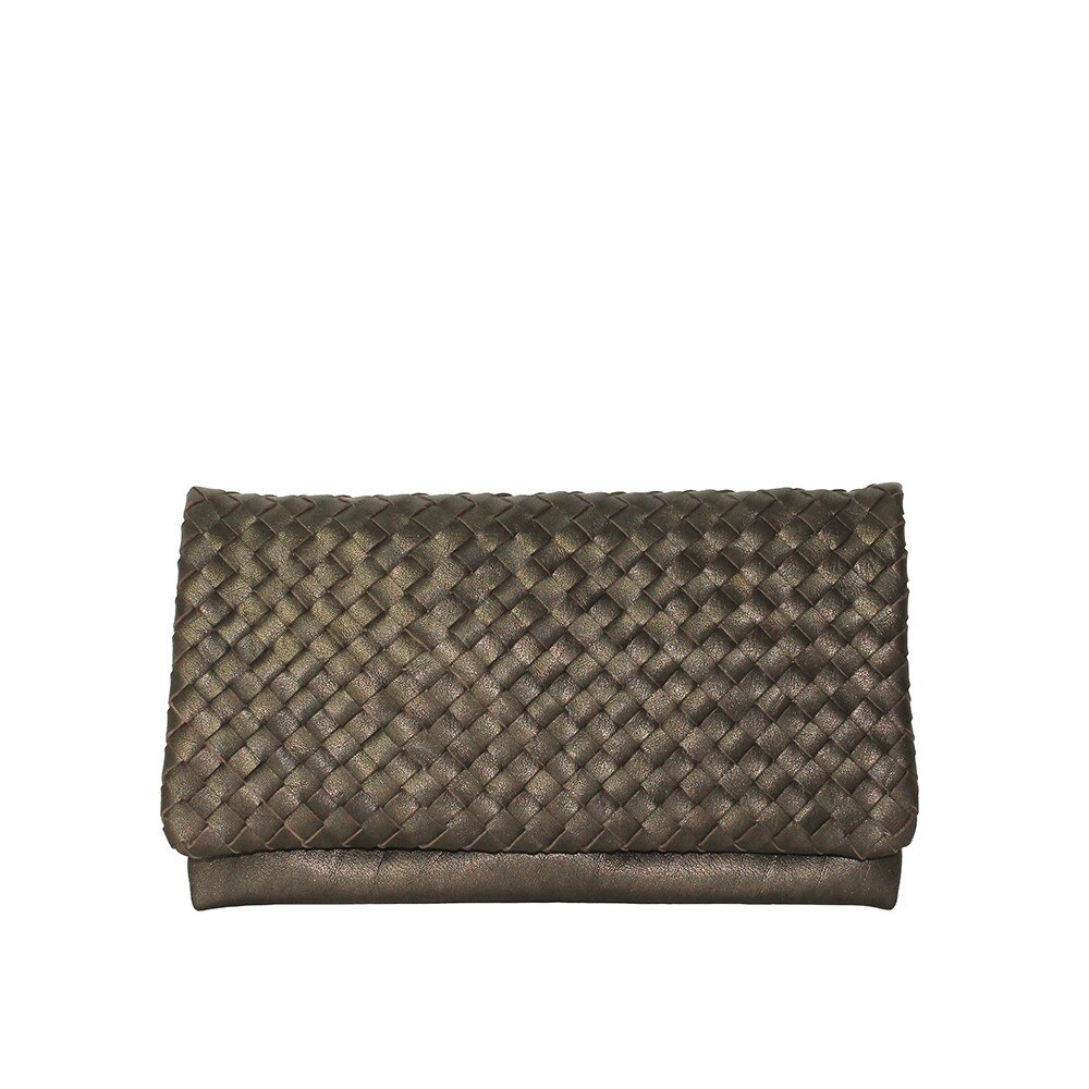 Geanta plic din piele naturala impletita manual, Dellaconte, Bronz 8446-16
