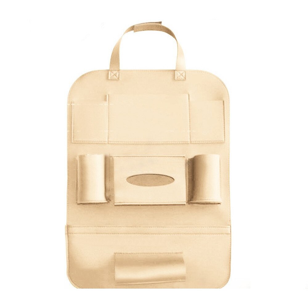 Suport auto universal pentru scaun din Piele Ecologica, 60 x 43 cm, protectie spate scaun si organizator auto scaun bej