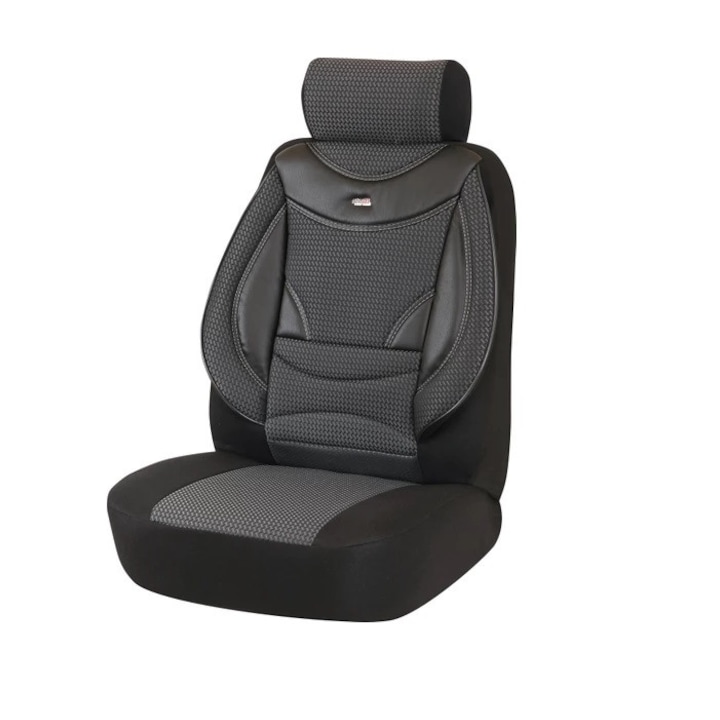 Комплект калъфи за седалки за кола Amio, тапицерия за предни и задни седалки, Пълен комплект 8 части, Тъмносив