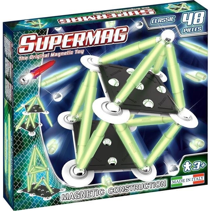 Set de constructie magnetic Supermag - Classic Glow, 48 piese