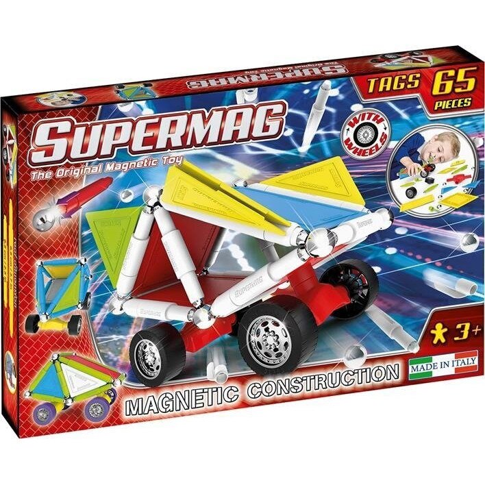 Set de constructie magnetic Supermag - Wheels, 65 piese