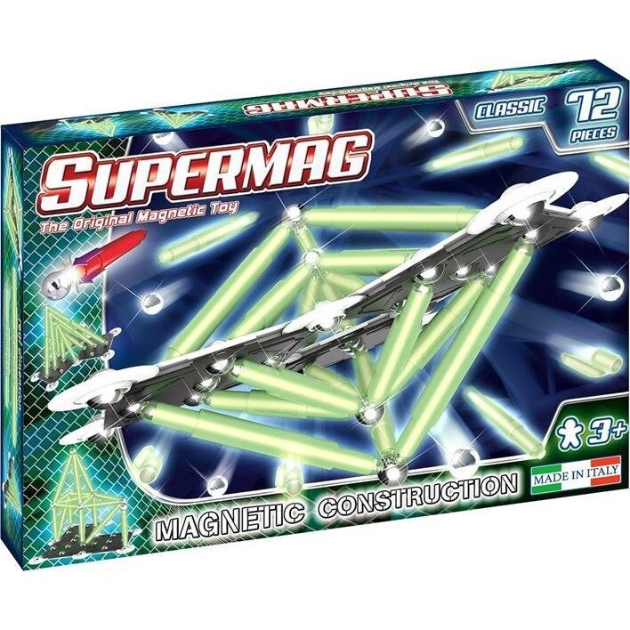 Set de constructie magnetic Supermag - Classic Glow, 72 piese