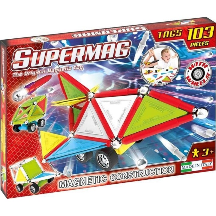 Set de constructie magnetic Supermag - Wheels, 103 piese
