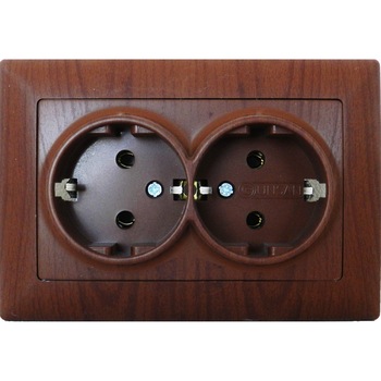 Priza schuko dubla Visage Wenge, incastrata Priza schuko dubla Visage Wenge, incastrata
