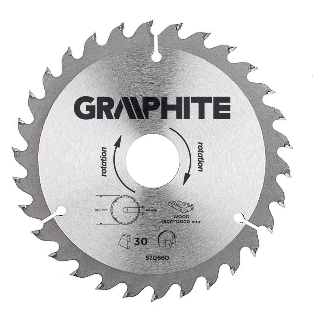 Disc pentru fierastrau debitor, carbura, 160 x 30 mm, 30 de dinti, 57H660 Graphite