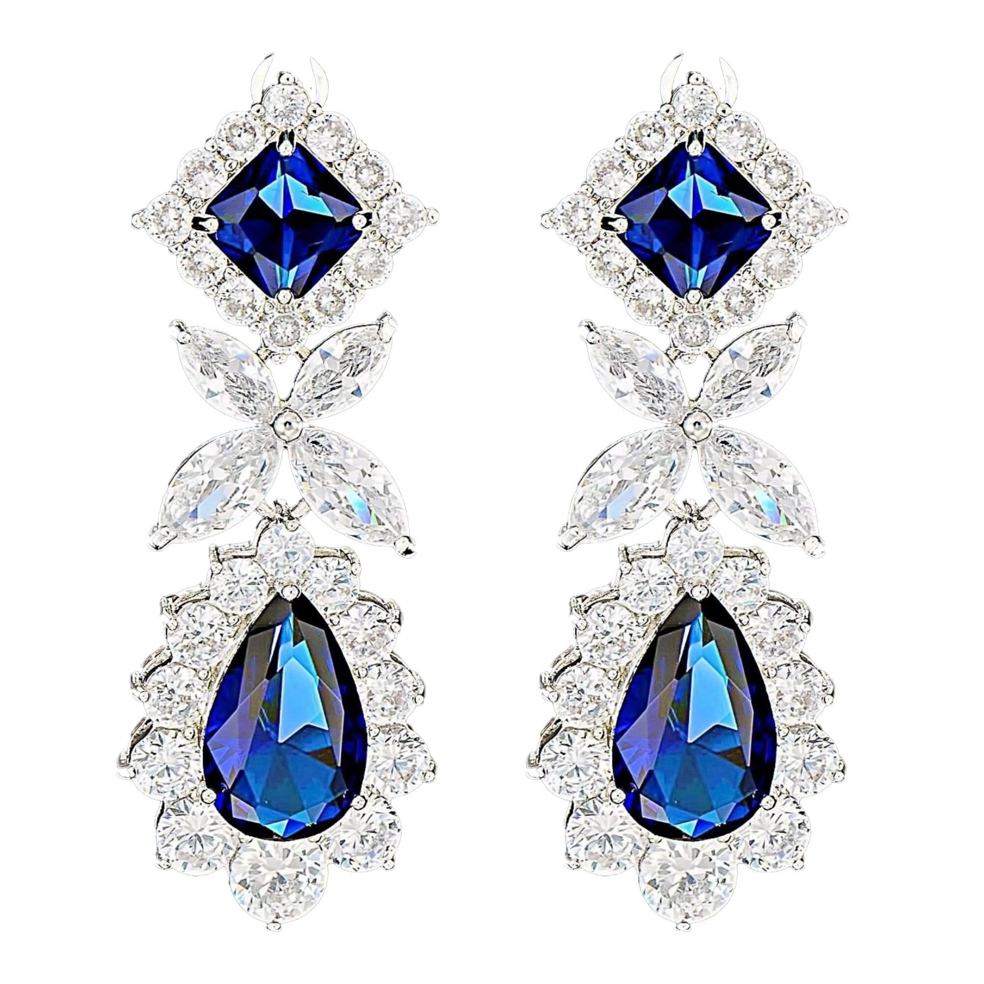 Cercei placati cu Aur 18K si Diamante, Alessandra Platinum & Blue