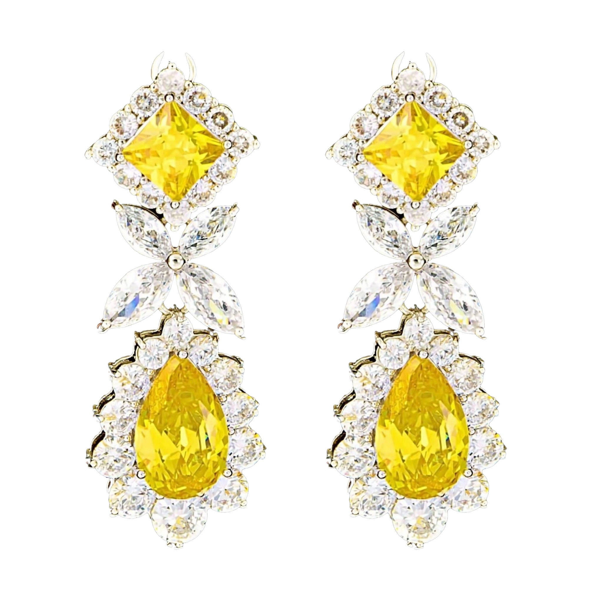 Cercei placati cu Aur 18K si Diamante, Alessandra Platinum & Yellow
