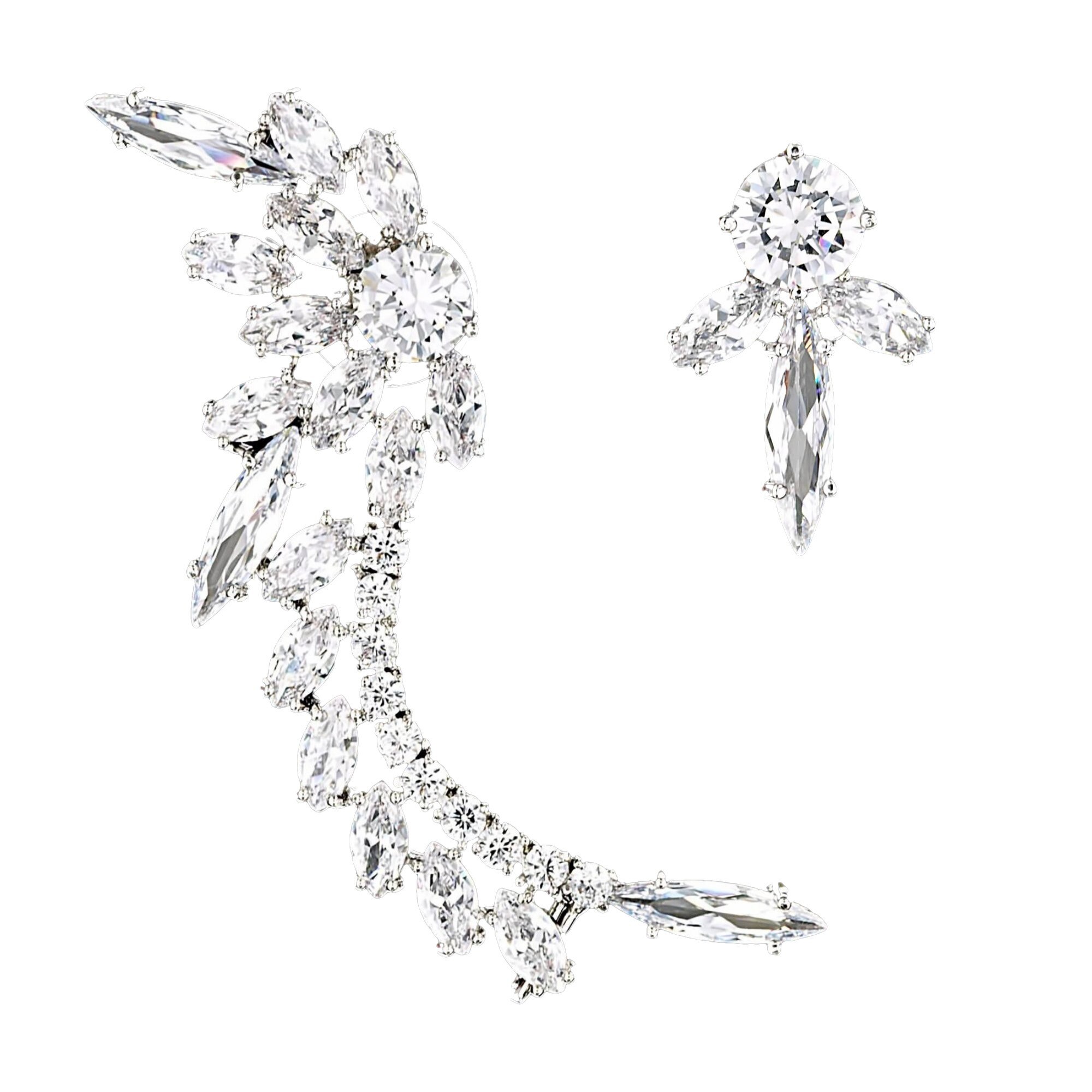 Cercei placati cu Aur 18K si Diamante, Asymmetric Platinum