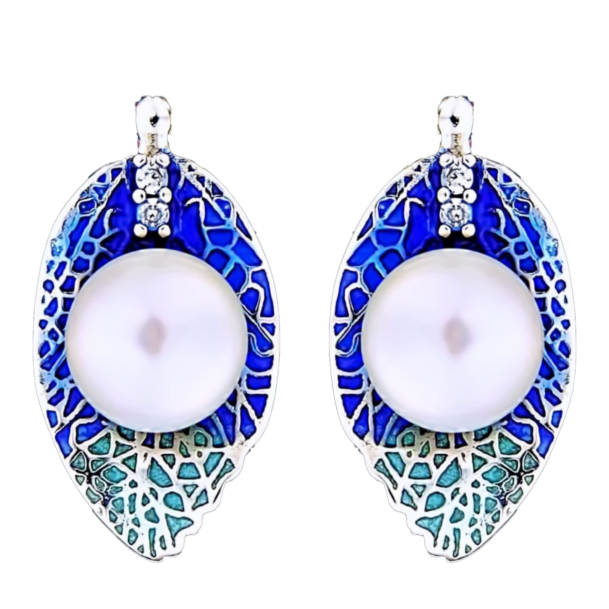 Cercei din Argint 925 cu Perle Naturale si Diamante, Azure