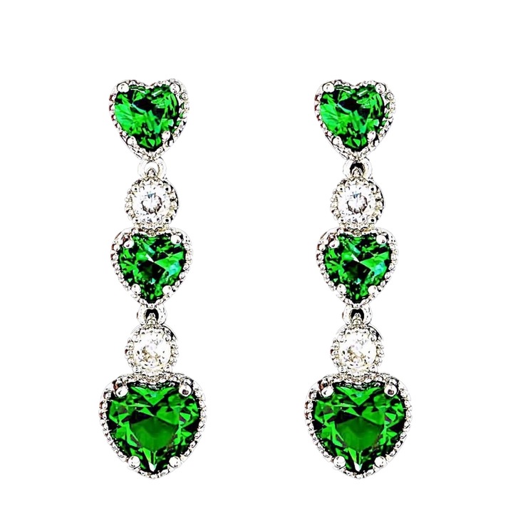 Cercei placati cu Aur 18K si Diamante, Calypso Platinum & Green