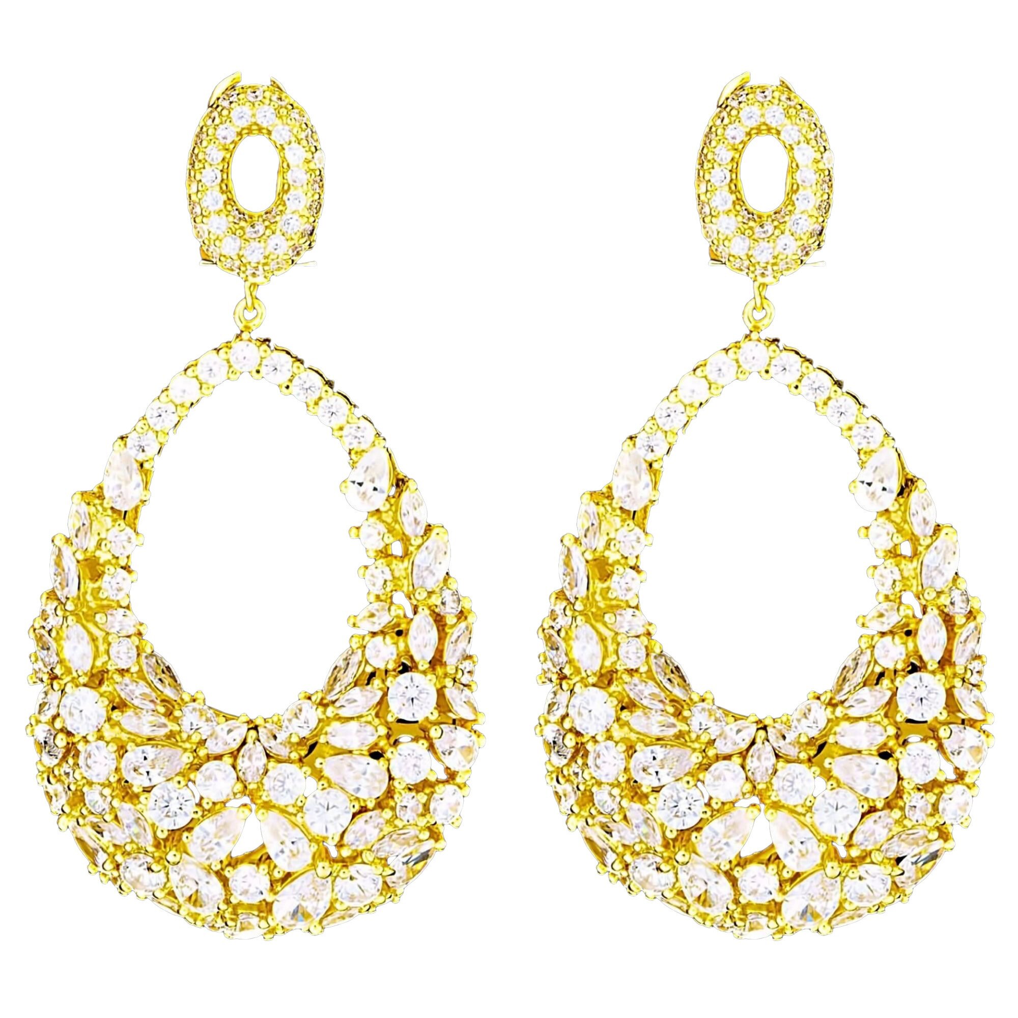 Cercei placati cu Aur 18K si Diamante, Chrystal Gold