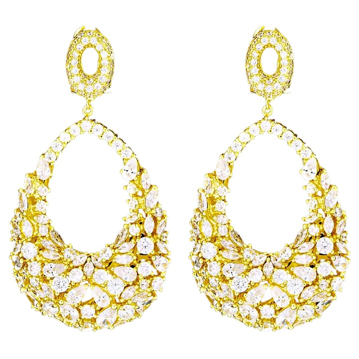 Cercei placati cu Aur 18K si Diamante, Chrystal Gold