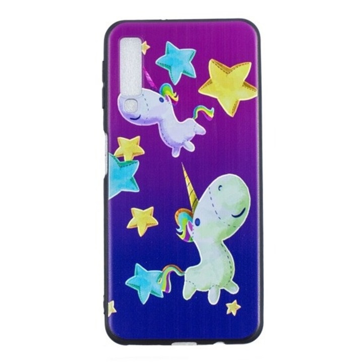 Smart Hátlap tok, Samsung Galaxy A7 2018 A750 telefonhoz, TPU, Csillag és unikornis mintás