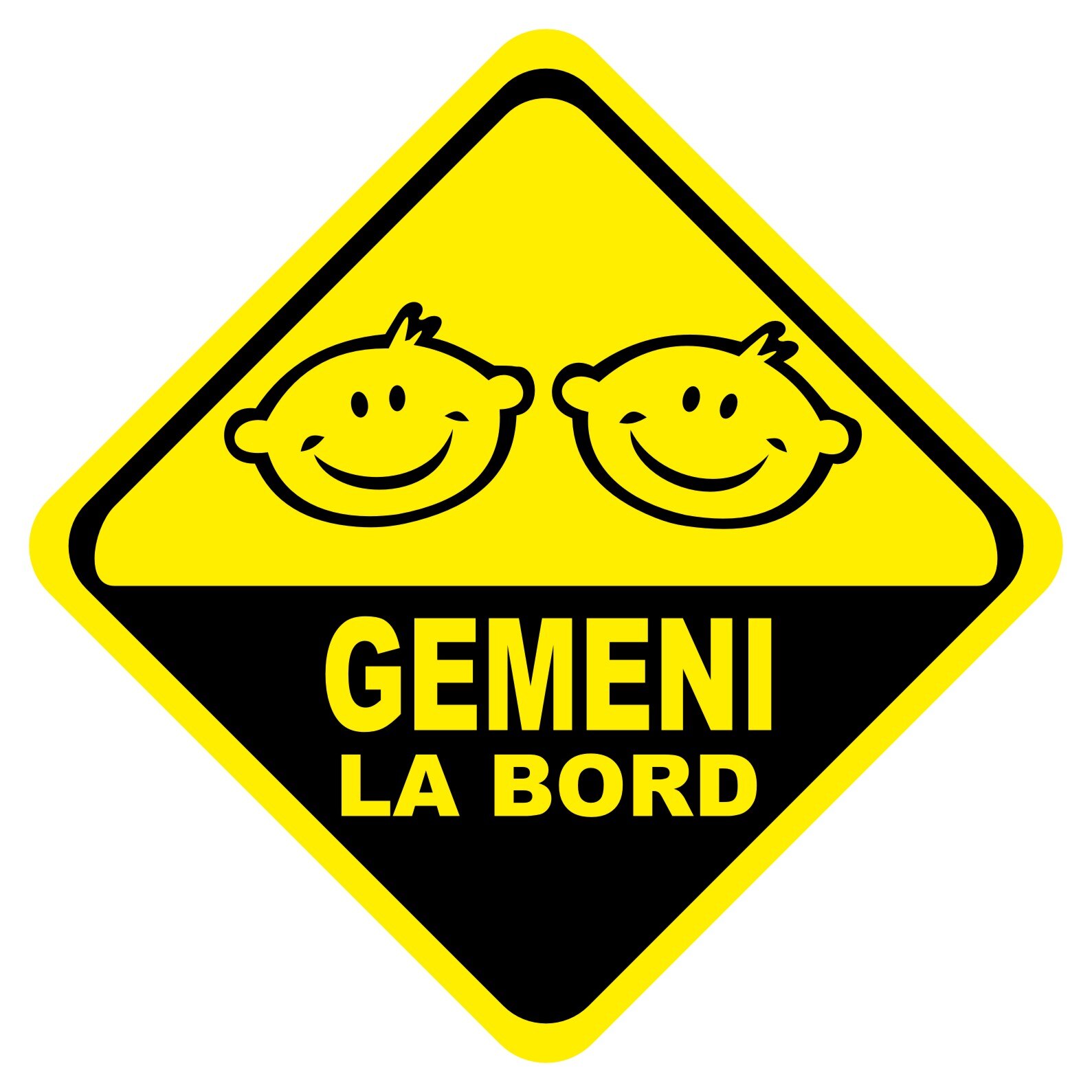 Sticker auto, Gemeni la Bord, galben-negru
