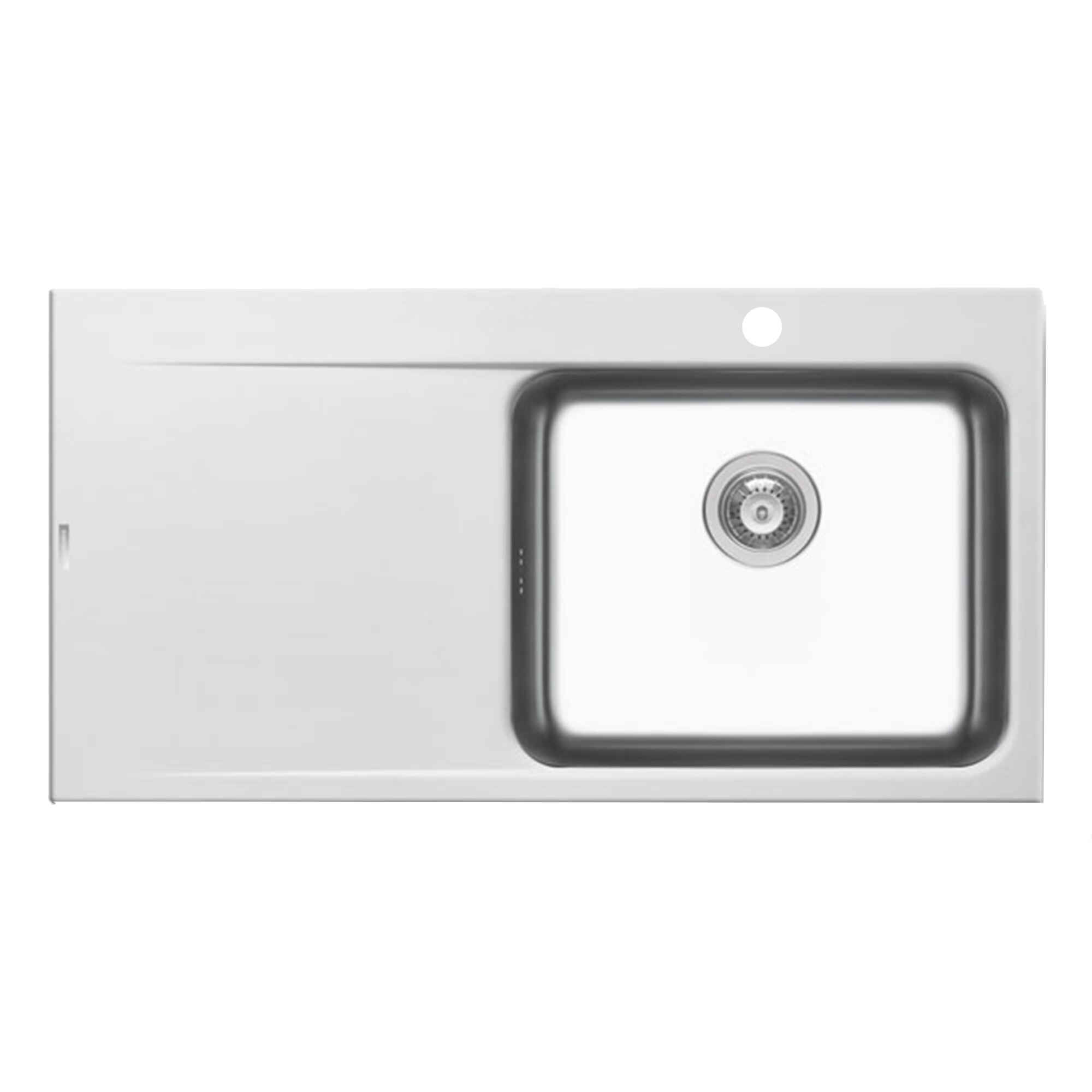 Chiuveta granit Pyramis PYRROS 1000x520mm, 1 cuva si 1 picurator, adancime 190mm, cuva dreapta, finisaj inox si pyragranite snow