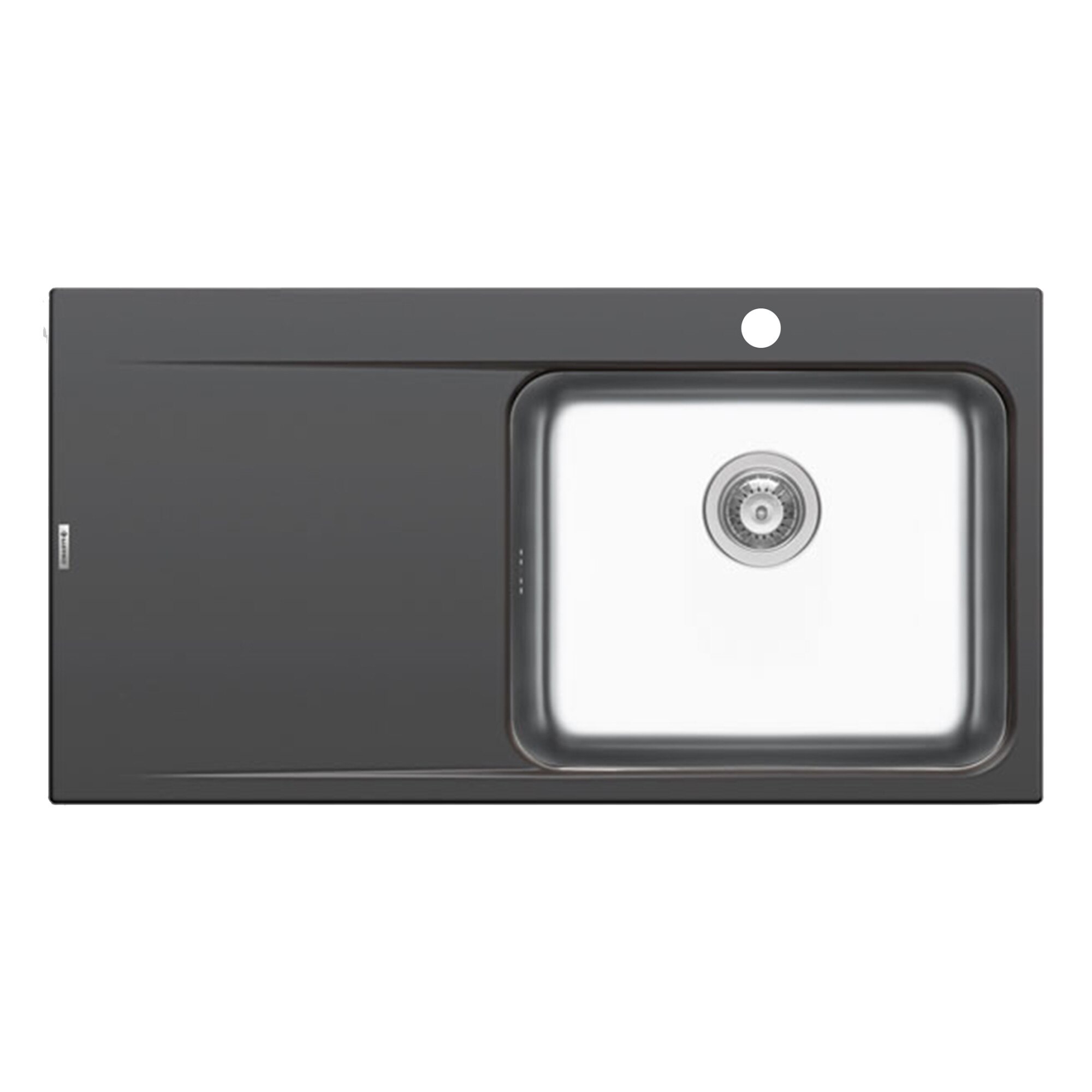 Chiuveta granit Pyramis PYRROS 1000x520mm, 1 cuva si 1 picurator, adancime 190mm, cuva dreapta, finisaj inox si pyragranite iron grey