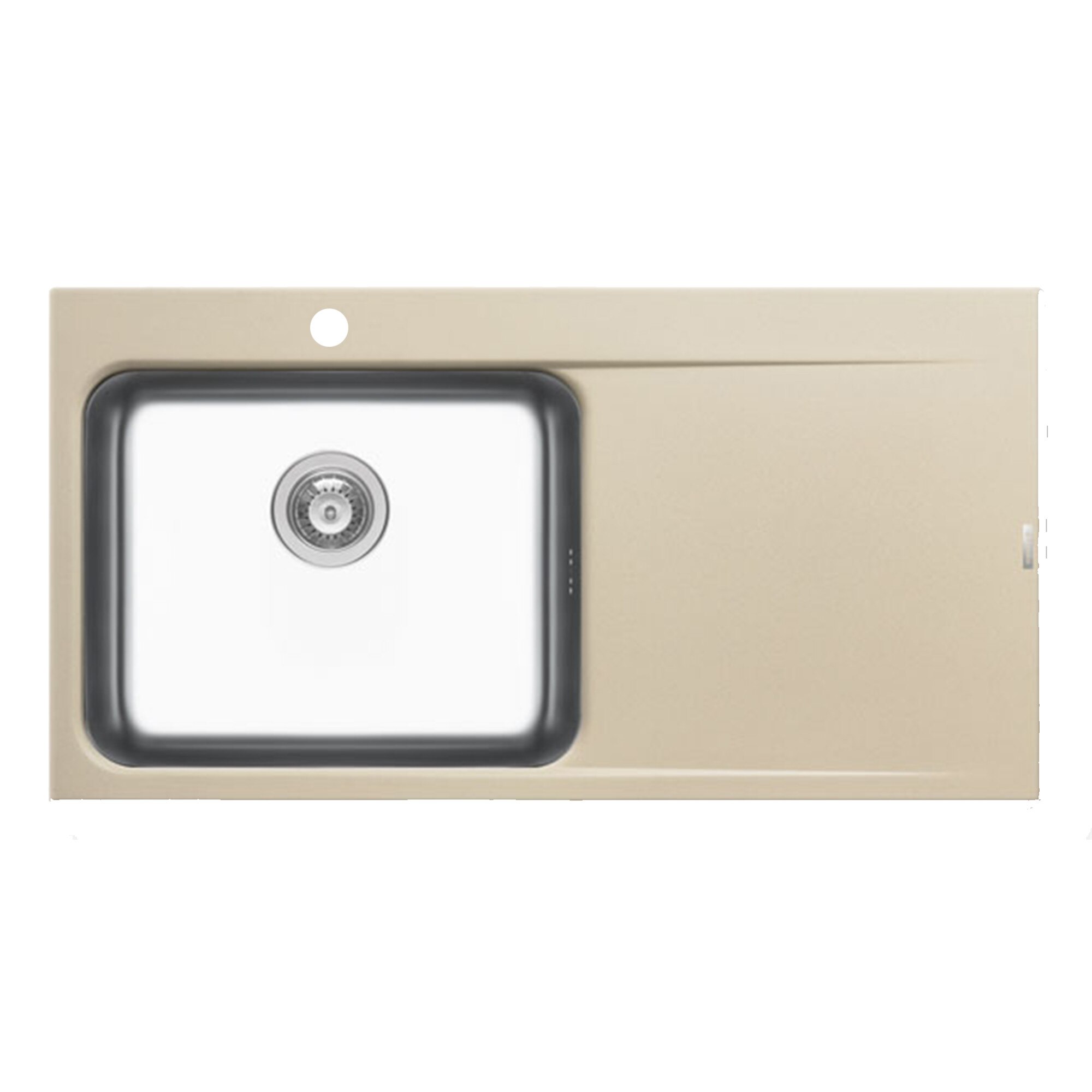 Chiuveta granit Pyramis PYRROS 1000x520mm, 1 cuva si 1 picurator, adancime 190mm, cuva stanga, finisaj inox si pyragranite mocha