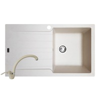 Pachet chiuveta Pyramis SIERRA Durothek + baterie inalta, 860x500mm, adancime 210mm, cuva dreapta, montare pe blat, soft compozit bej