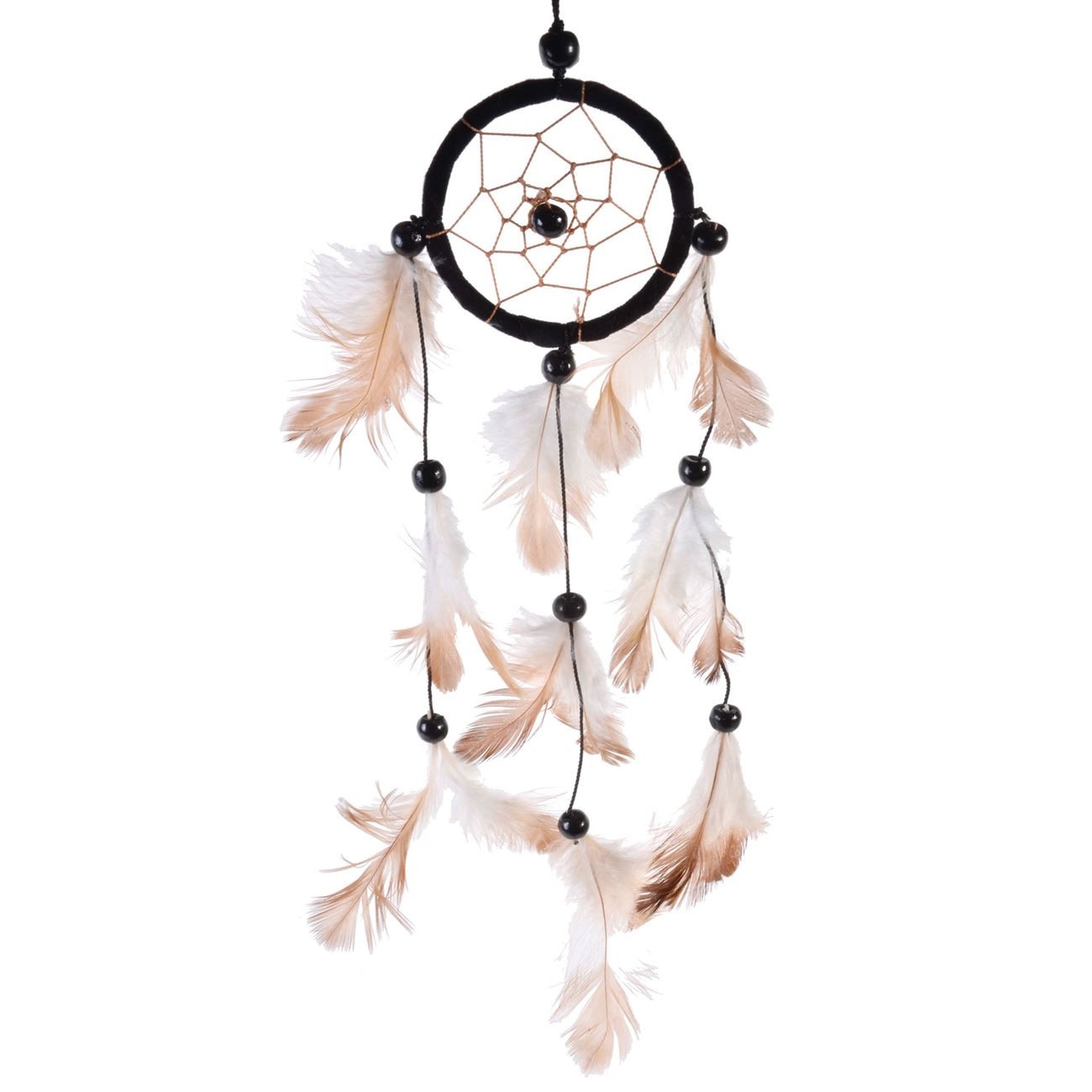 Decoratiune capcana pentru vise cu fulgi albi si maro , DecorCasa , 21 cm