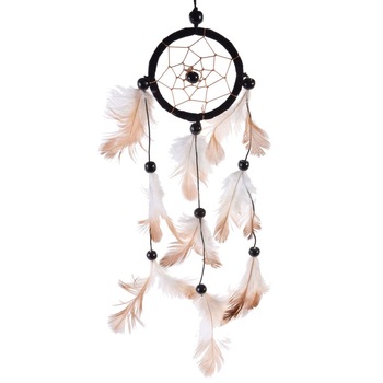 Decoratiune capcana pentru vise cu fulgi albi si maro , DecorCasa , 21 cm Decoratiune capcana pentru vise cu fulgi albi si maro , DecorCasa , 21 cm