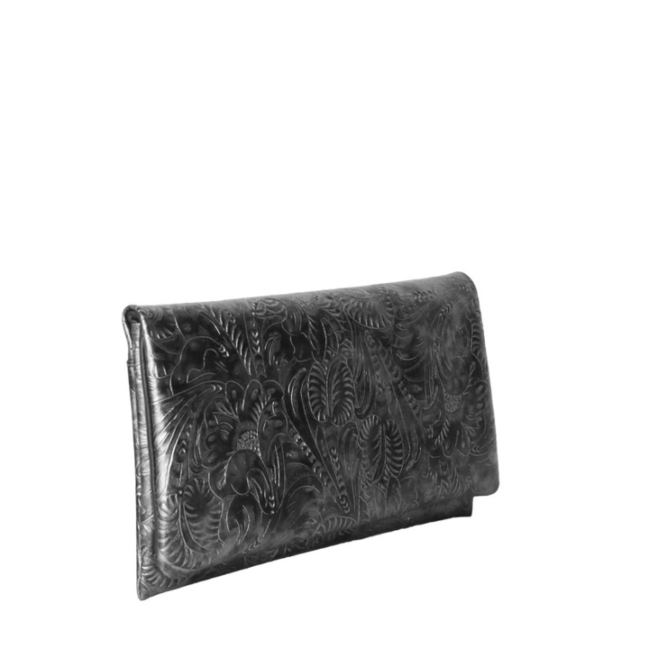 Geanta plic din piele naturala floral, Dellaconte, Gri 8466-00