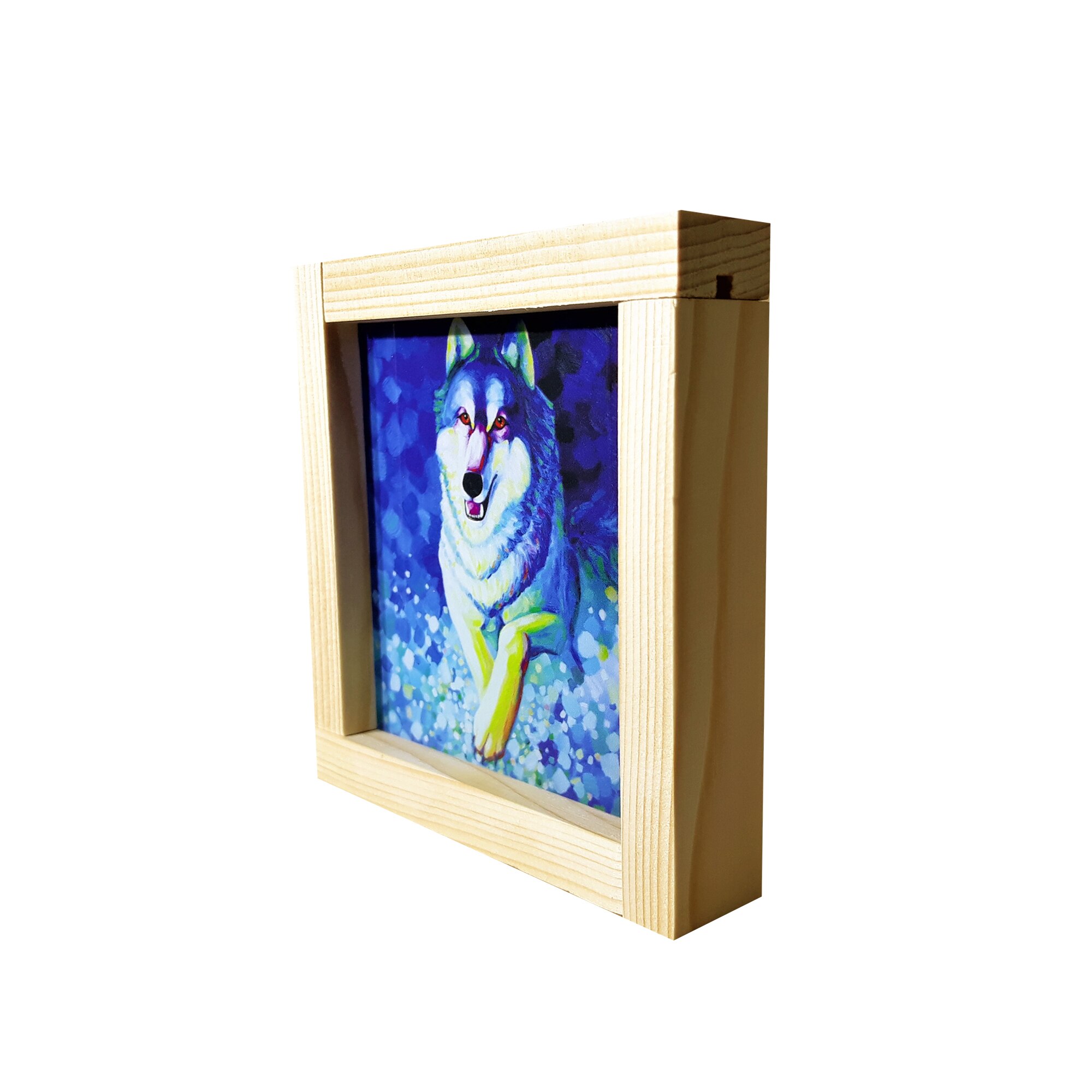 Cadou pentru baieti, Regalo - Tablou luminos Lup, albastru 12,5 cm