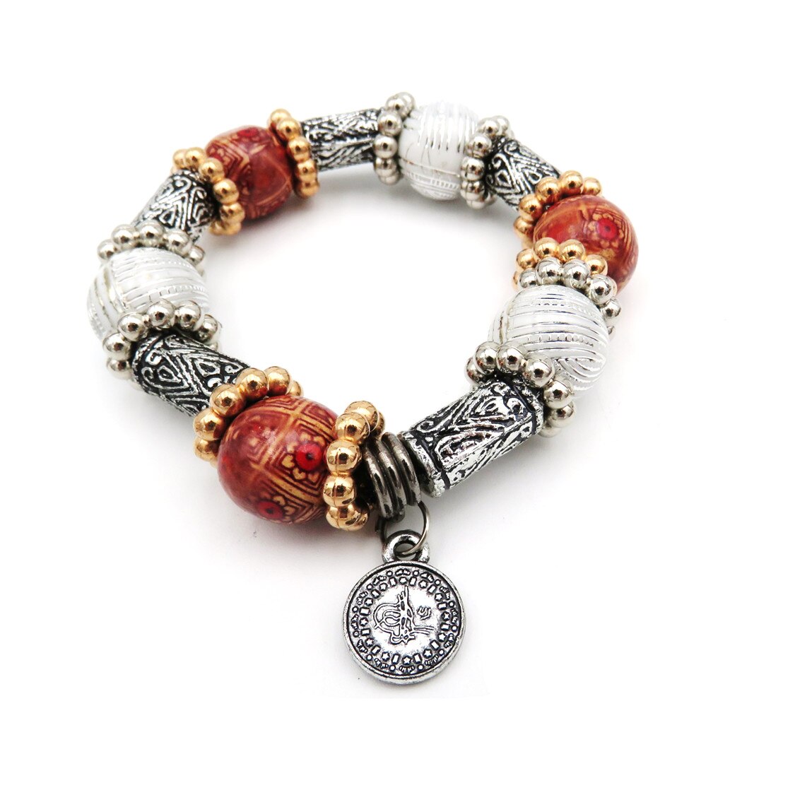 Bratara cu margele maro si albe