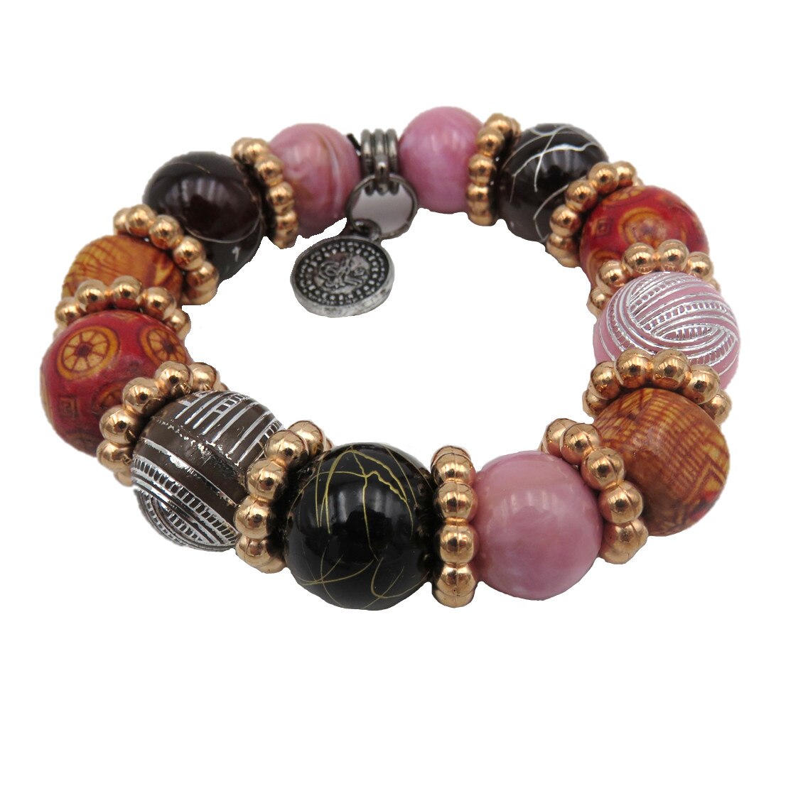 Bratara cu margele din lemn multicolore