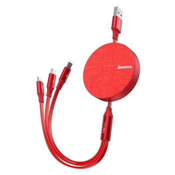 Cablu de date (lightning) si incarcare Baseus Fabric , 1.2 M , retractabil cu 3 capete 1 x USB C , 1 x micro-usb , 1 x lightning , rosu Cablu de date (lightning) si incarcare Baseus Fabric , 1.2 M , retractabil cu 3 capete 1 x USB C , 1 x micro-usb , 1 x lightning , rosu