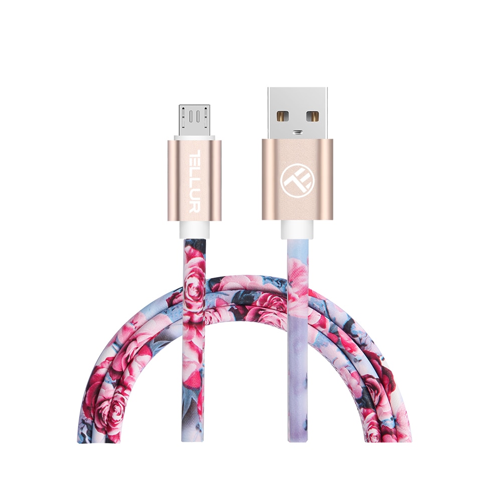 Cablu de date si incarcare EVO Tellur cu mufa microUSB, piele ecologica,multicolor, 1m