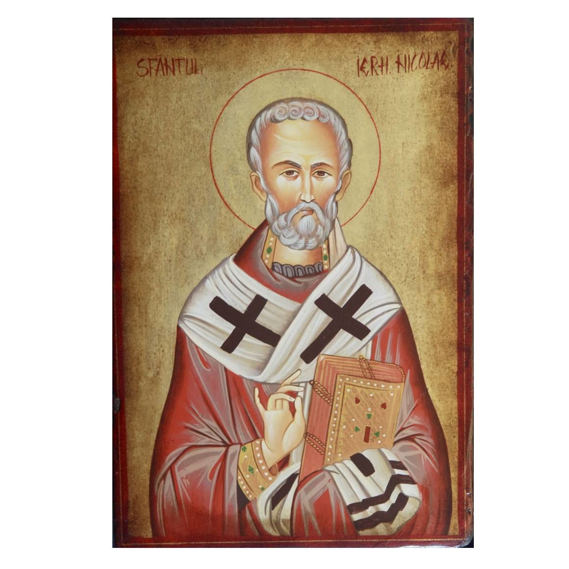 Icoana pictata pe lemn Sf. Nicolae 2, Artizanat Opait, 32X22cm