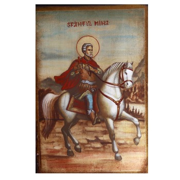 Icoana pictata pe lemn Sf. Mina 2, Artizanat Opait, 44X32cm Icoana pictata pe lemn Sf. Mina 2, Artizanat Opait, 44X32cm