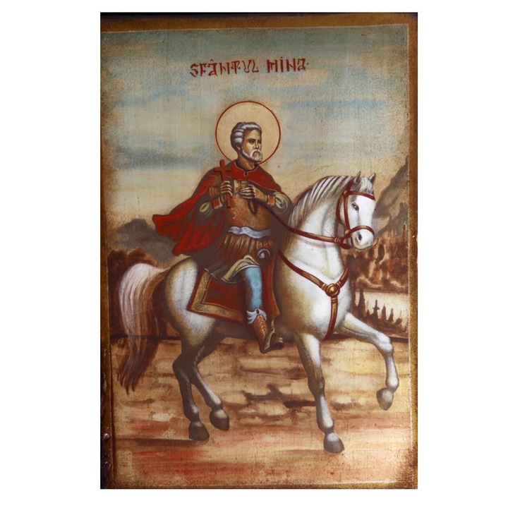 Icoana pictata pe lemn Sf. Mina 2, Artizanat Opait, 22X18cm