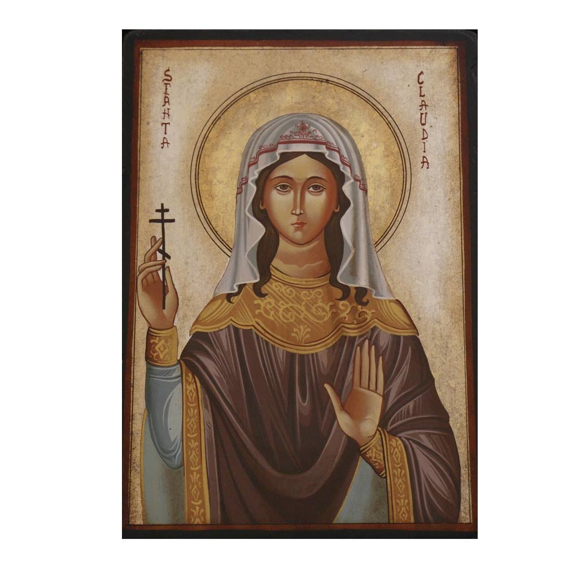 Icoana pictata pe lemn Sf. Claudia, Artizanat Opait, 44X32cm